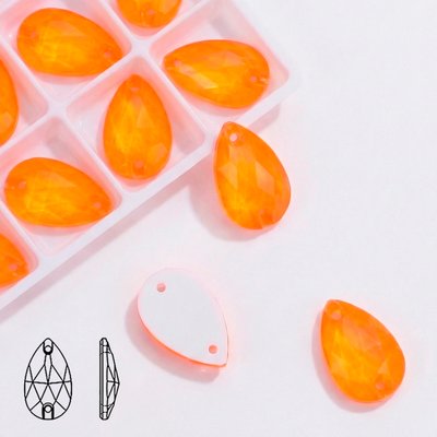 Стразы пришивные из стекла, цвет Neon Orange, форма Teardrop / Pear