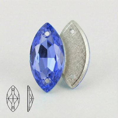 Стразы пришивные из стекла, цвет Sapphire, форма Navette
