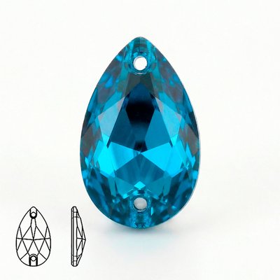 Стразы пришивные из стекла, цвет Capri Blue, форма Teardrop / Pear
