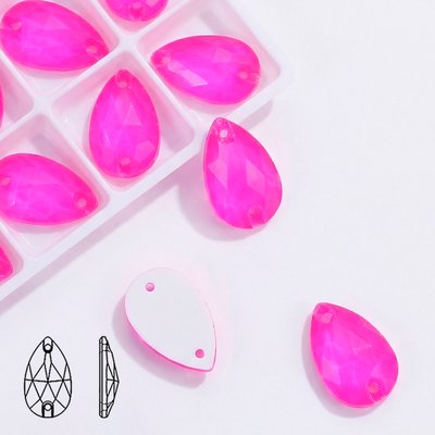 Стразы пришивные из стекла, цвет Neon Pink, форма Teardrop / Pear