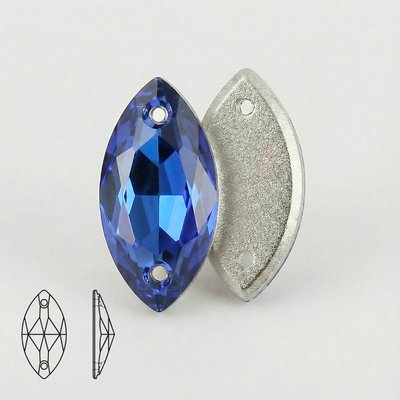 Стразы пришивные из стекла, цвет Sapphire, форма Navette