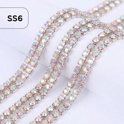 Стразовая лента из стекла, цвет Crystal AB, форма Round