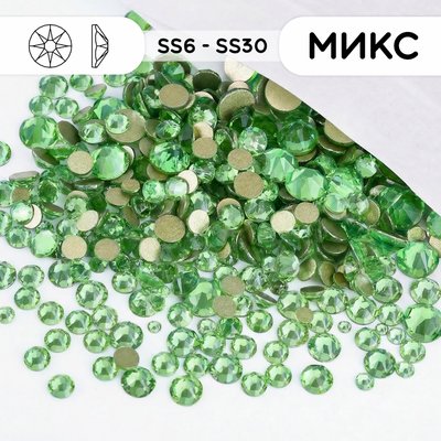 Набор страз холодной фиксации из стекла, цвет Peridot, огранка Xirius