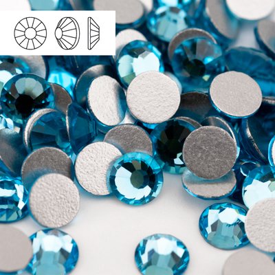 Стразы холодной фиксации из стекла, цвет Capri Blue, форма Flatback