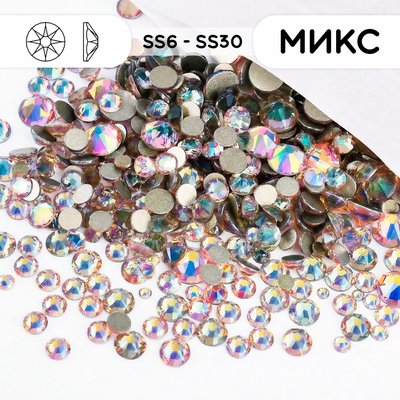 Набор страз холодной фиксации из стекла, цвет Crystal AB, форма Round